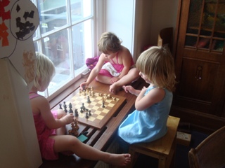 de dames lekker aan het schaken