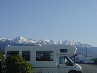 De camper op een pracht plek in Kaikoura